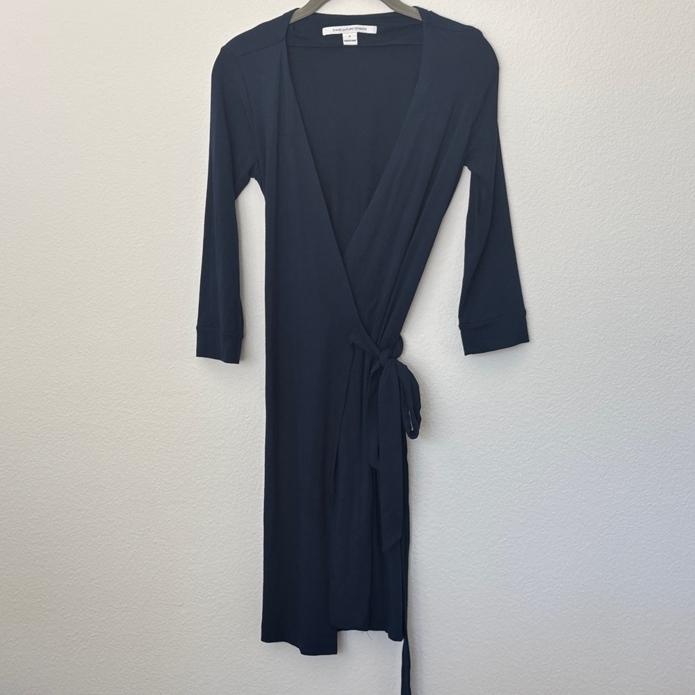 Diane Von Furstenberg Navy Long Sleeve Wrap Dress